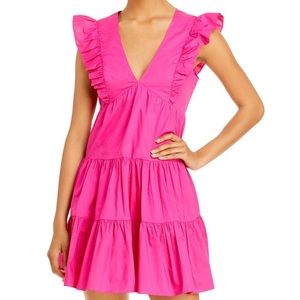 Aqua Hot Pink Ruffled Mini Dress